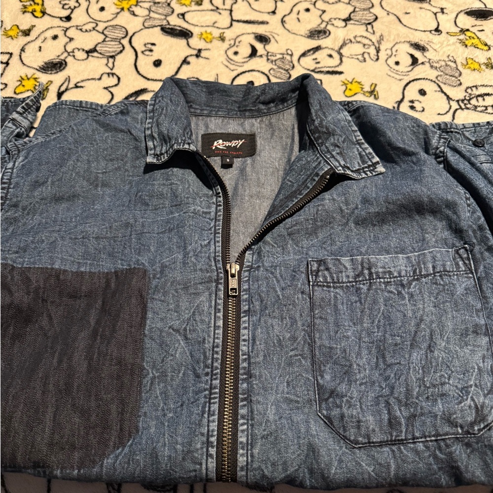 Rowdy denim zip up shirt